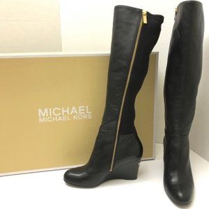 Michael Kors Bromley Black Stretch Zip Wedge Boots